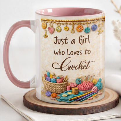 Just A Girl Who Loves To Crochet With Colorful Yarns And Buttons