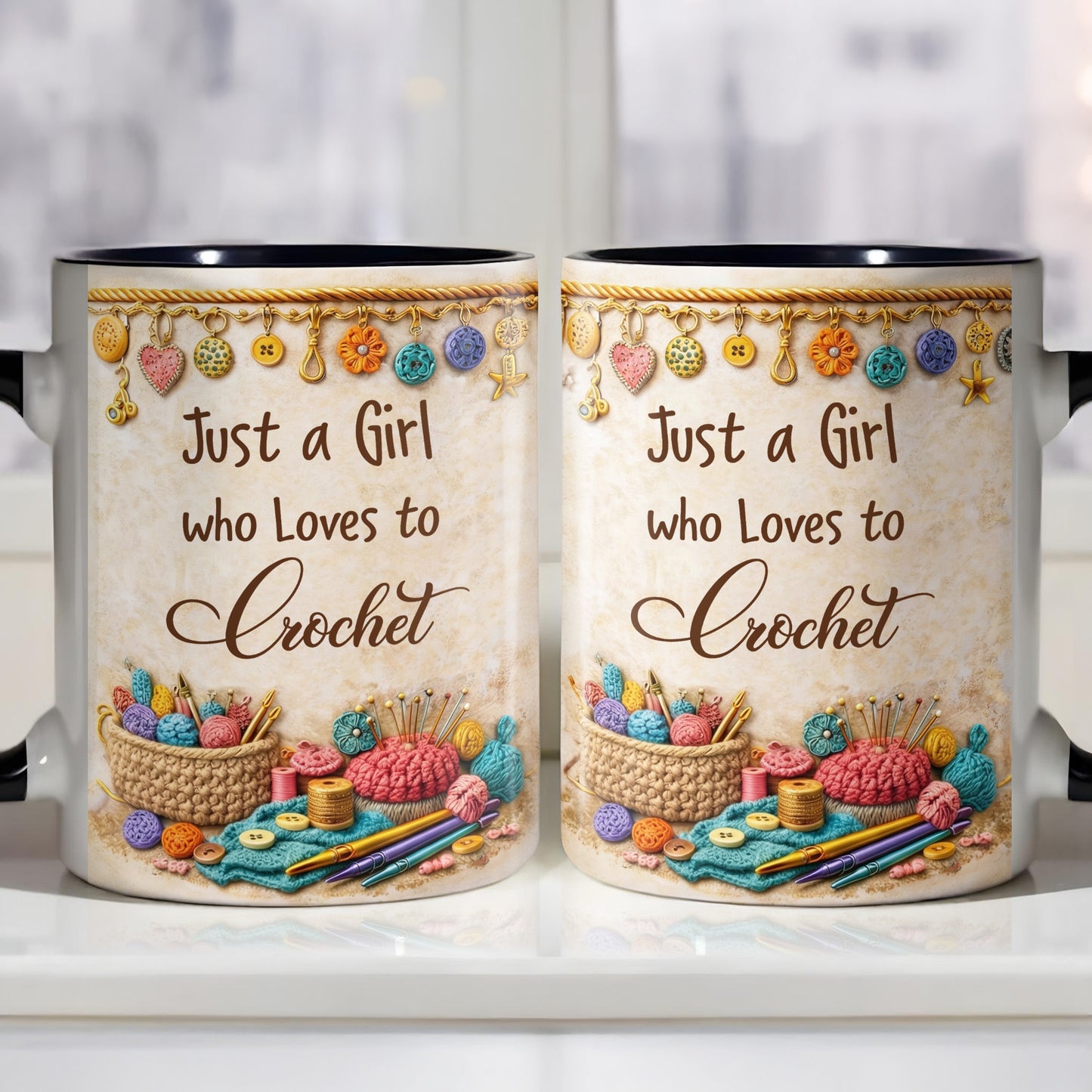 Just A Girl Who Loves To Crochet With Colorful Yarns And Buttons