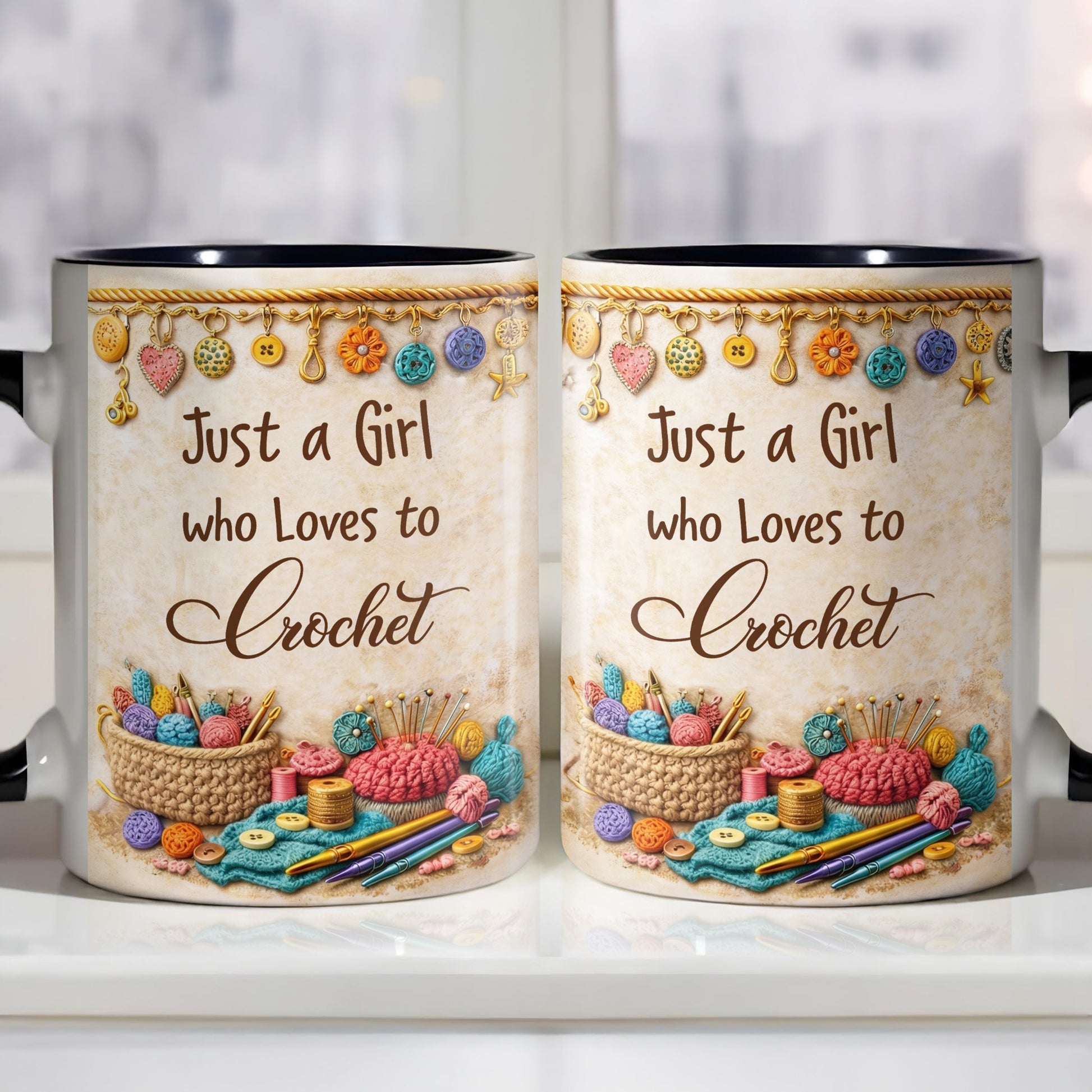 Just A Girl Who Loves To Crochet With Colorful Yarns And Buttons