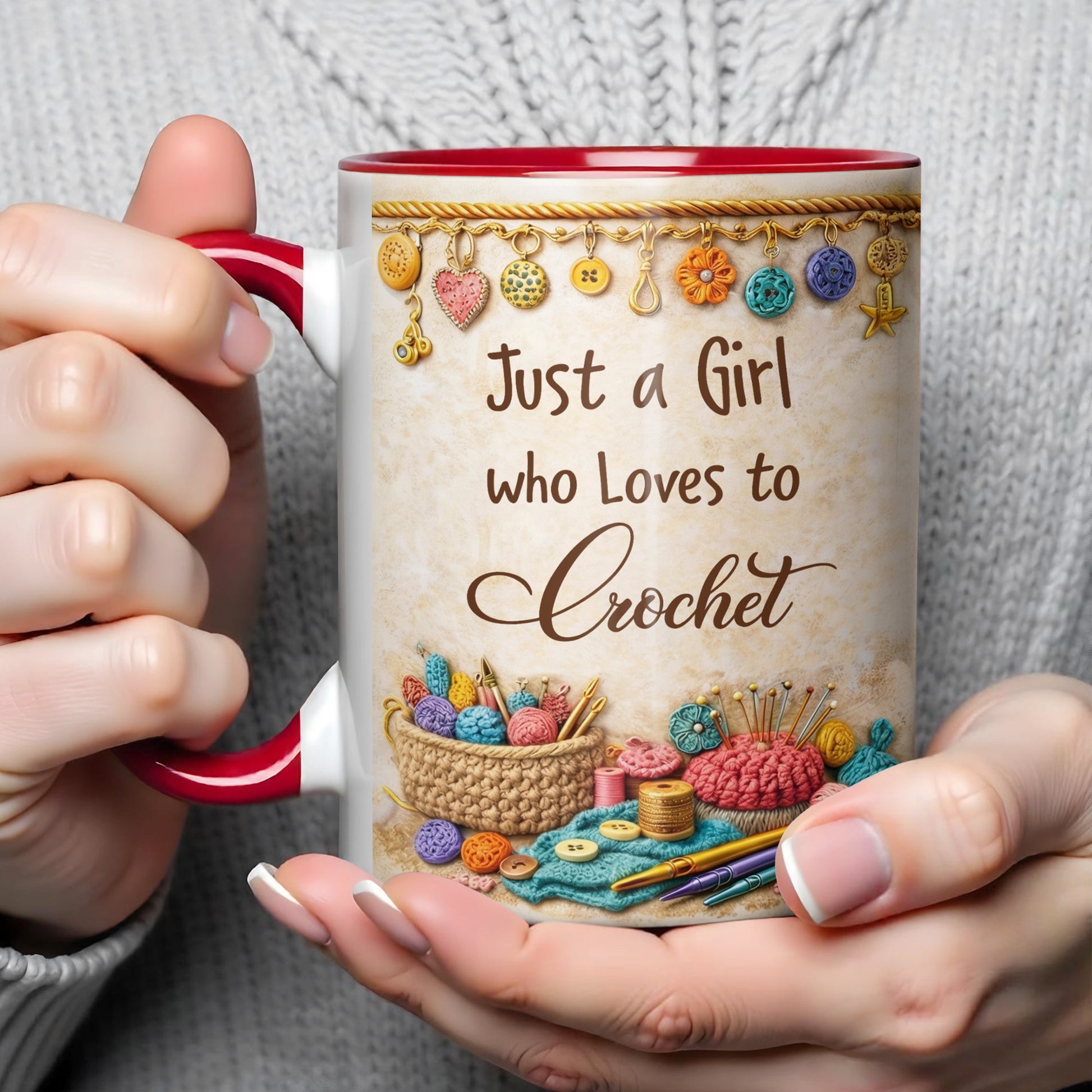 Just A Girl Who Loves To Crochet With Colorful Yarns And Buttons