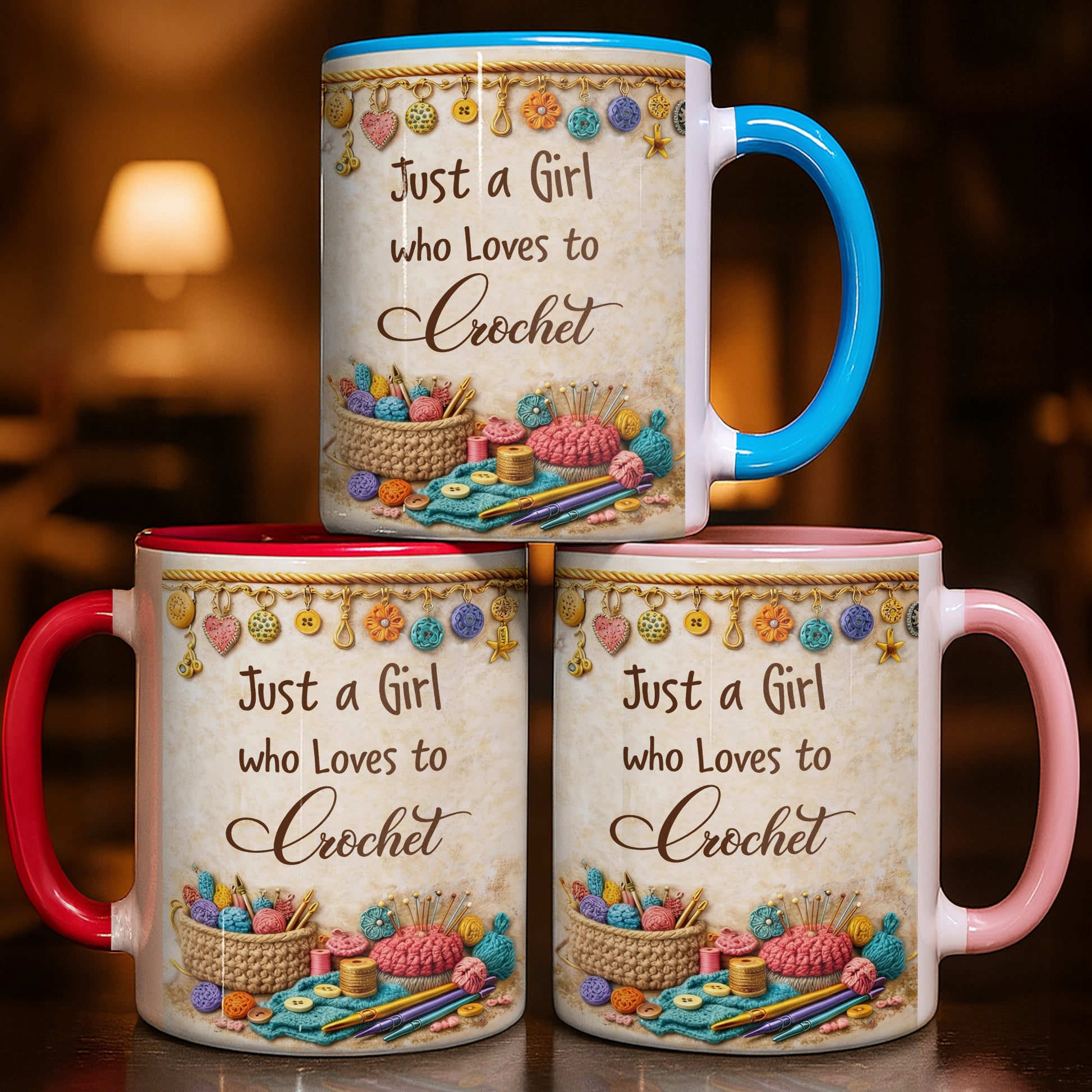 Just A Girl Who Loves To Crochet With Colorful Yarns And Buttons