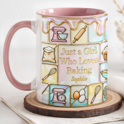 Just A Girl Who Loves Baking, Kitchen Essentials - Personalized Custom Accent Mug - HOB063_AMUG
