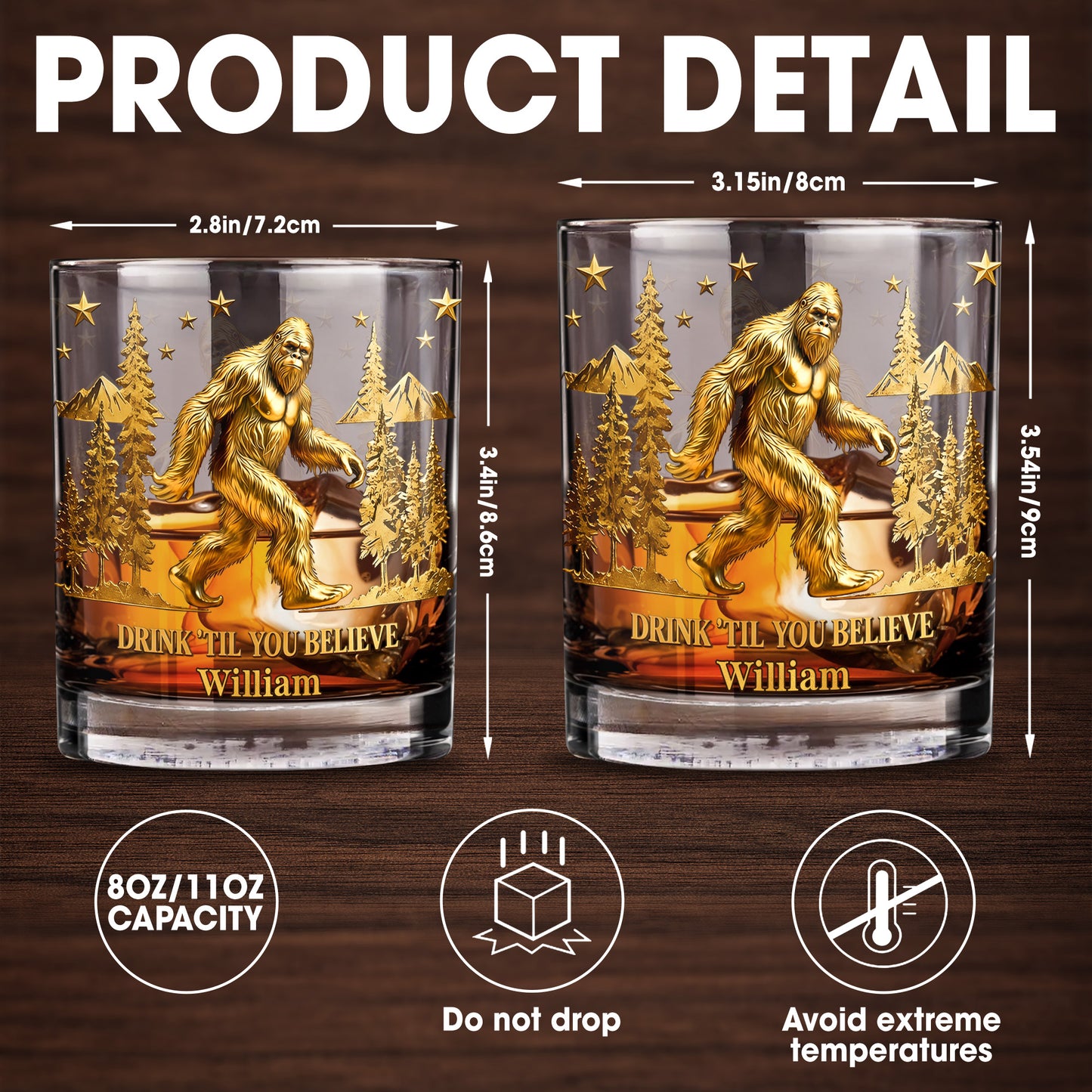 Drink Till You Believe With Bigfoot And Trees - Personalized Custom Whiskey Glass - HOB067_RWG