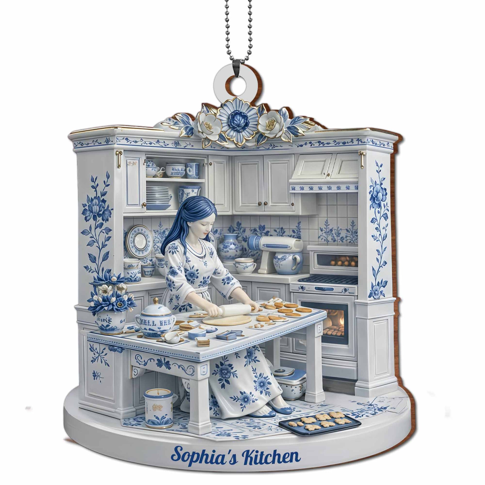 Sophia's Kitchen, Woman Preparing Meals With Floral Decor