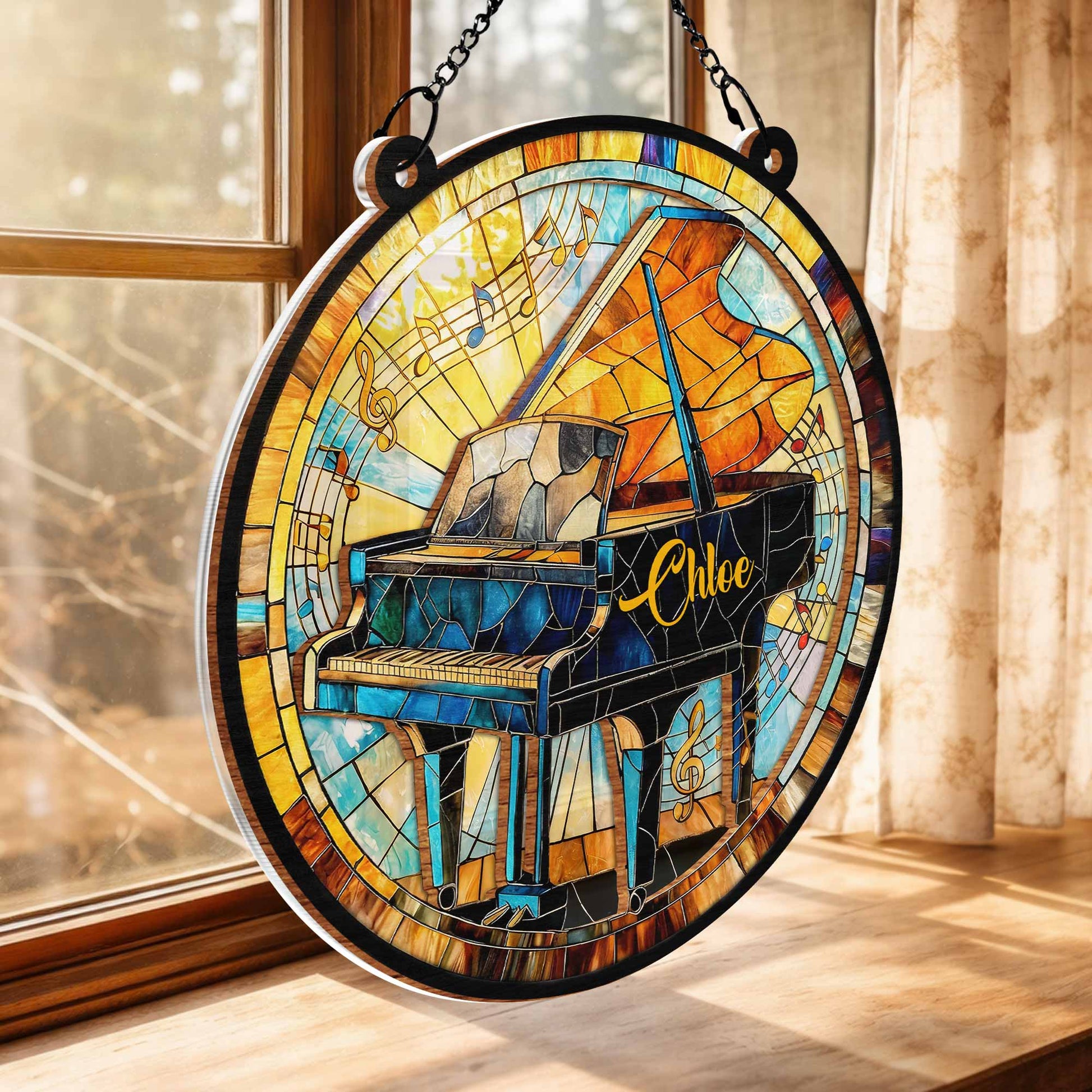 Play With Your Heart Stained Glass Grand Piano Musical Notes