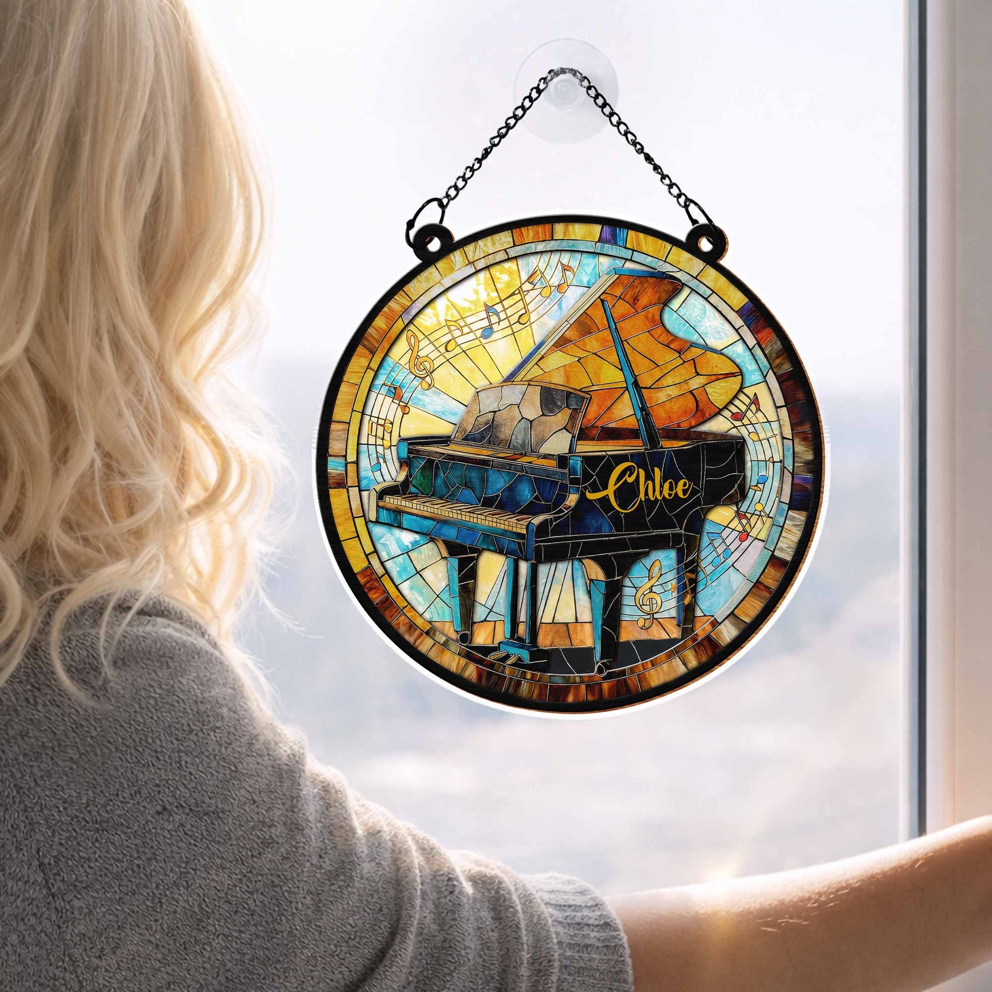 Play With Your Heart Stained Glass Grand Piano Musical Notes