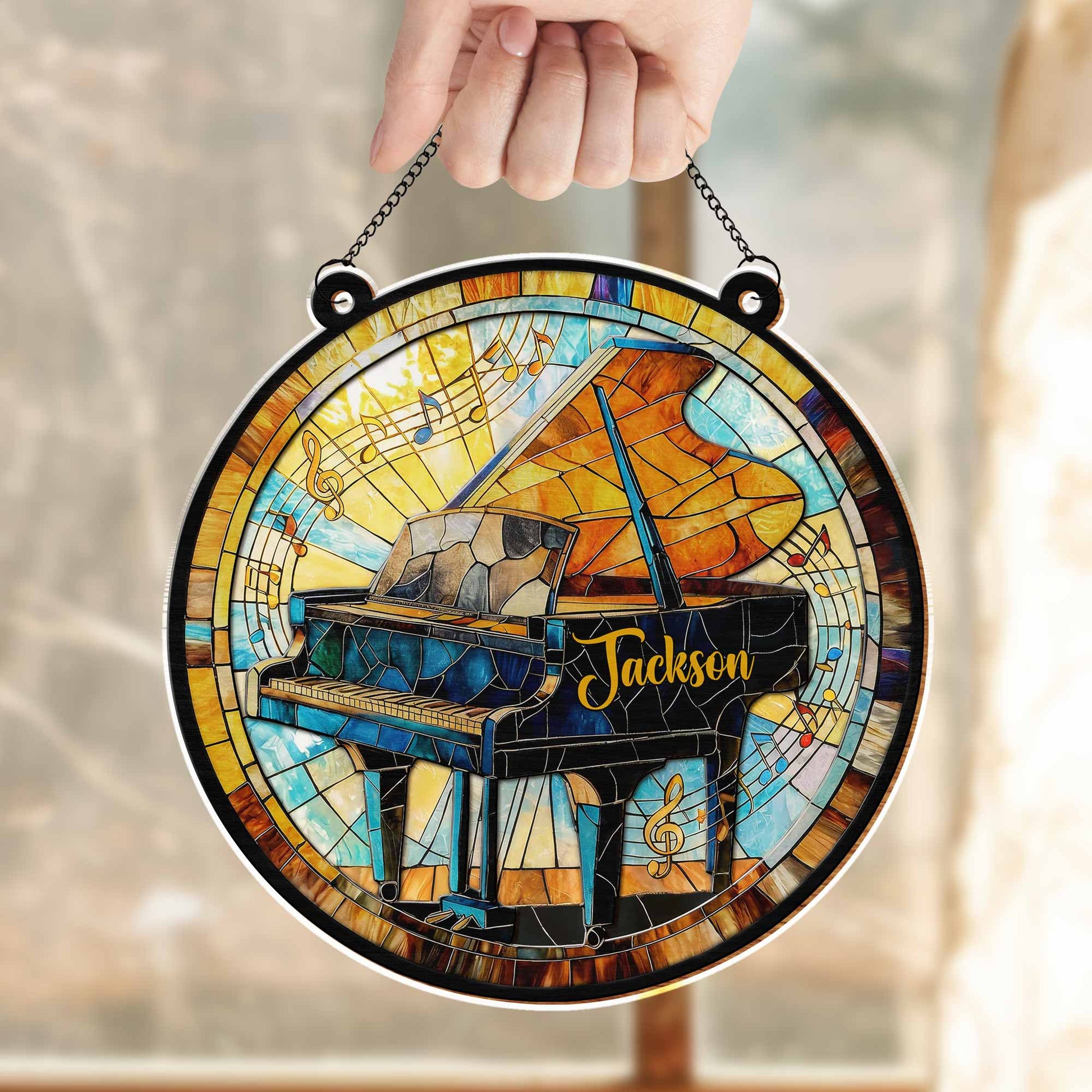 Play With Your Heart Stained Glass Grand Piano Musical Notes
