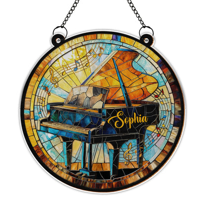 Play With Your Heart Stained Glass Grand Piano Musical Notes