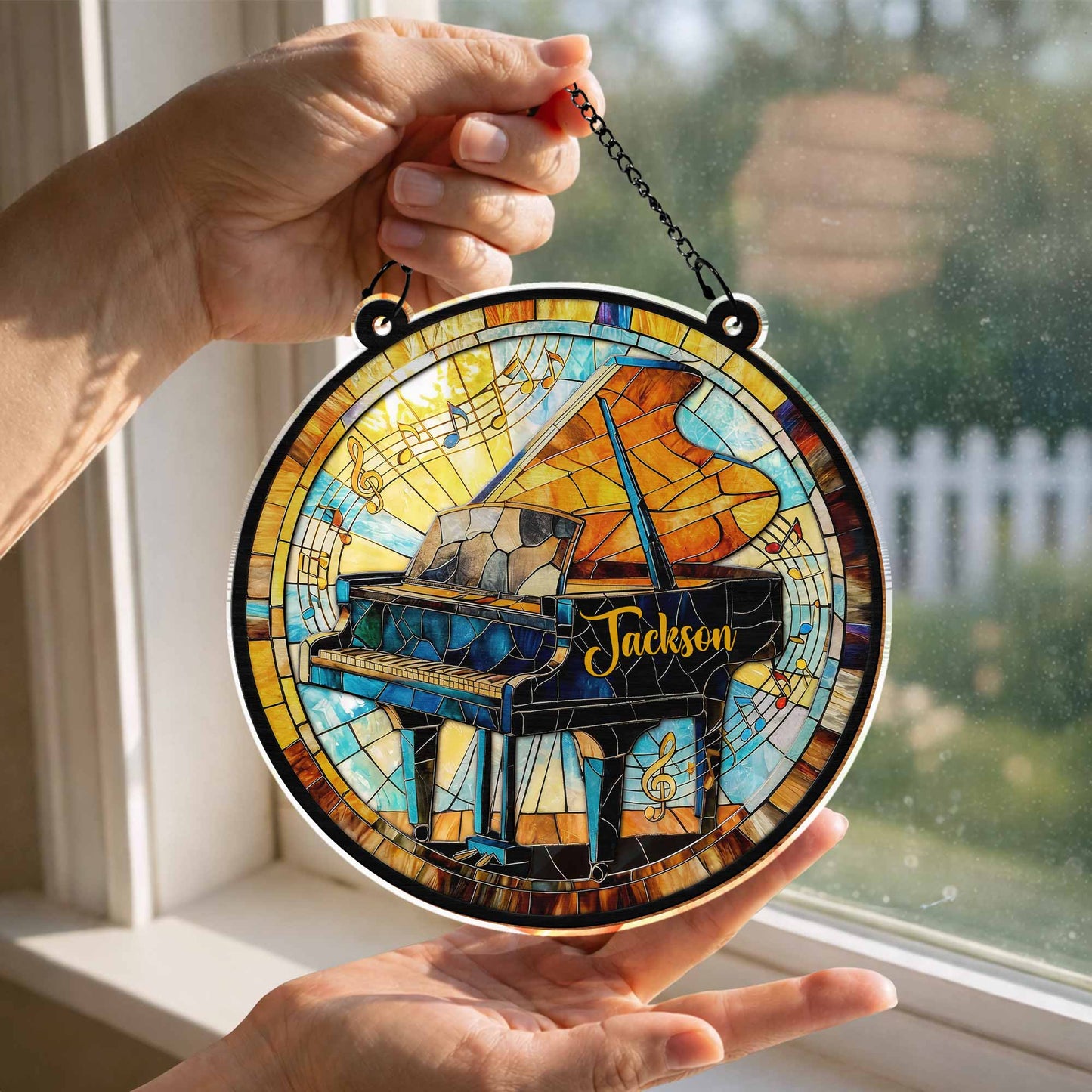 Play With Your Heart Stained Glass Grand Piano Musical Notes