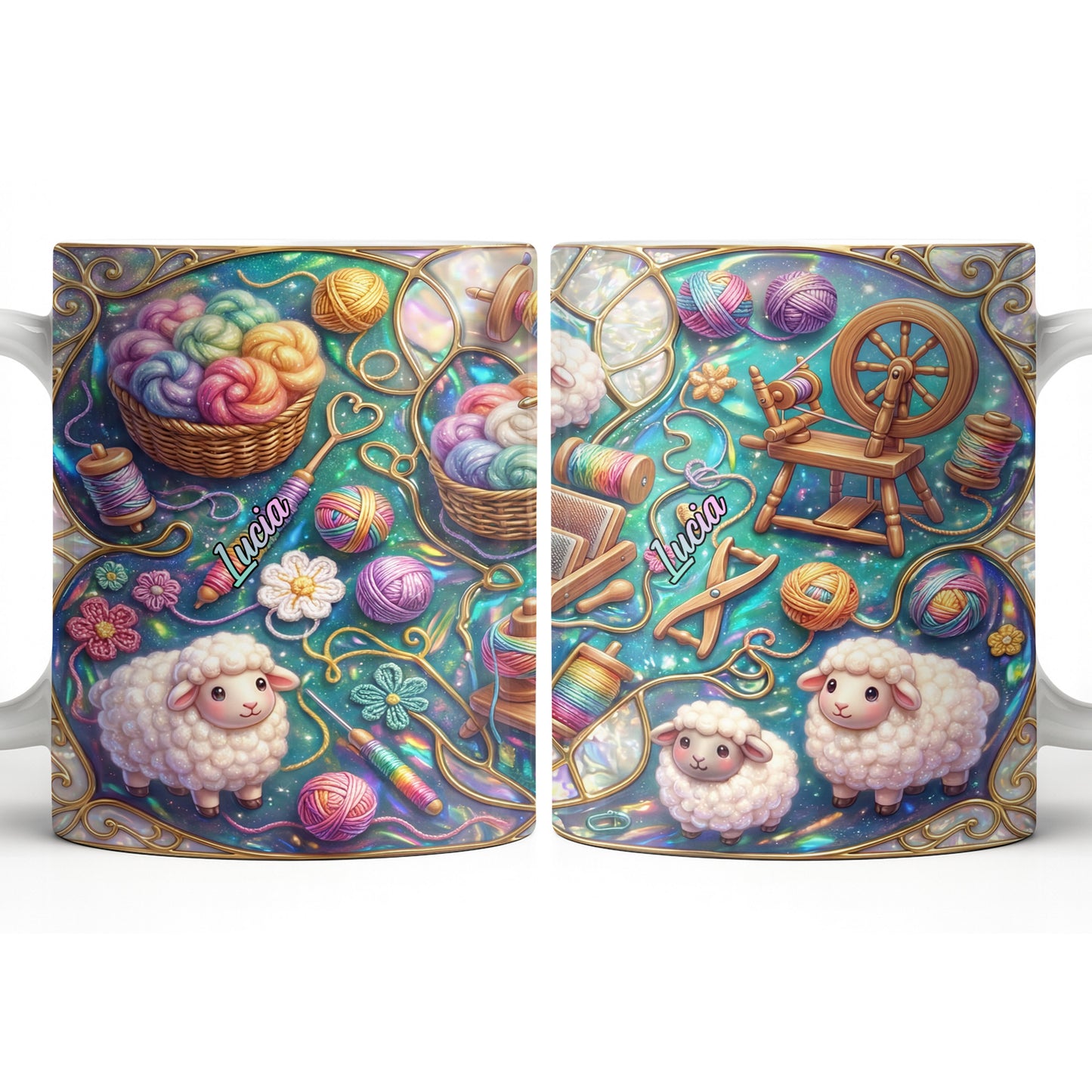 To Lucia, Yarn Balls And Spinning Wheel Design