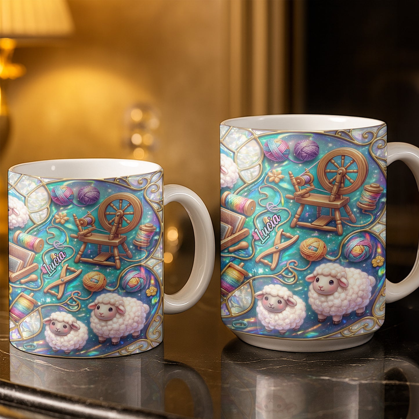 To Lucia, Yarn Balls And Spinning Wheel Design