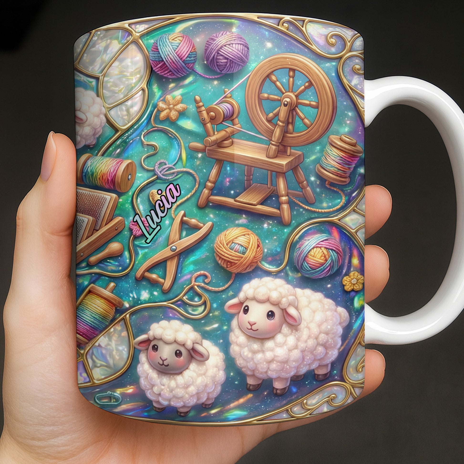 To Lucia, Yarn Balls And Spinning Wheel Design