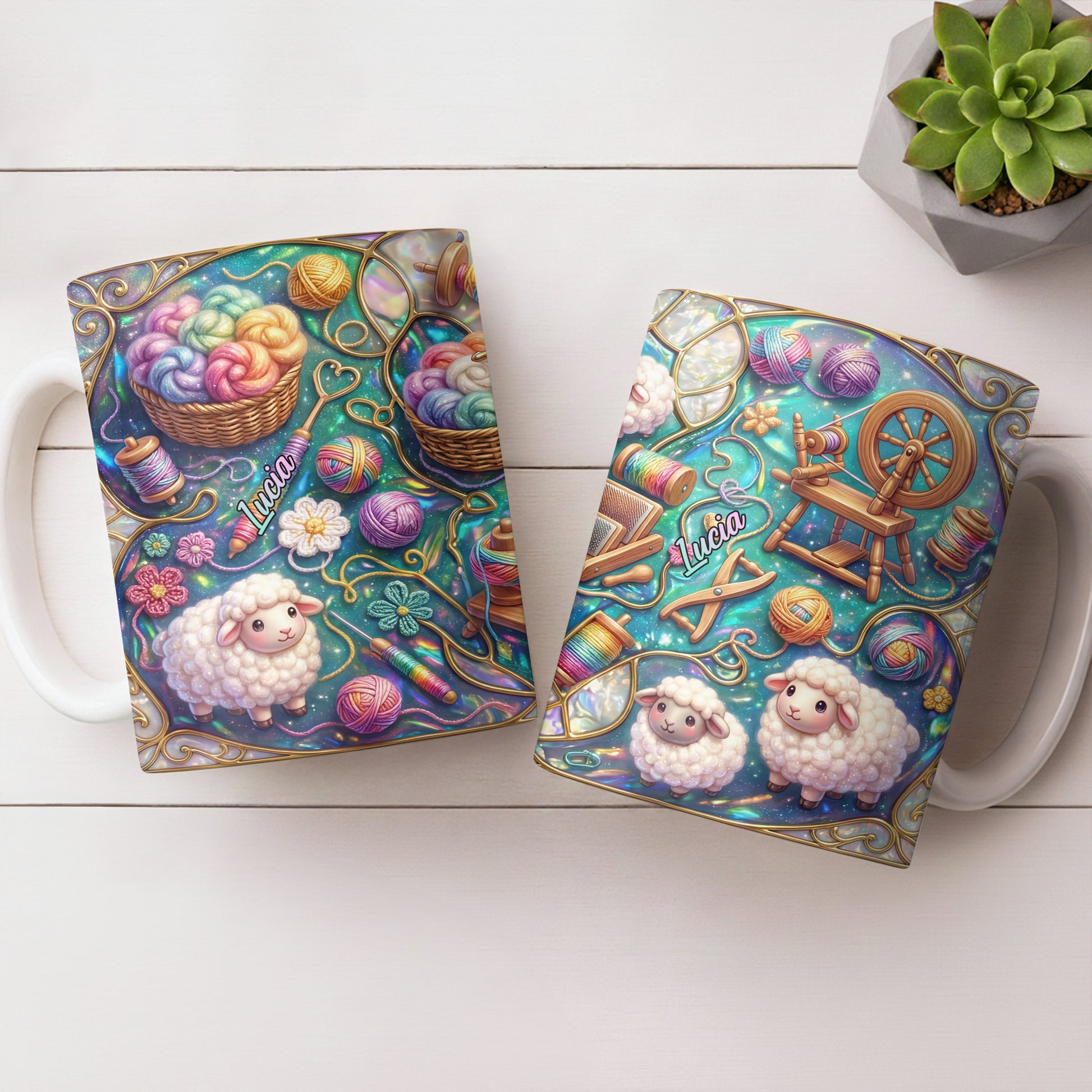 To Lucia, Yarn Balls And Spinning Wheel Design