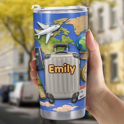 Customizable Stainless Steel Tumbler With Globe And Airplane