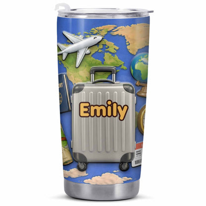 Customizable Stainless Steel Tumbler With Globe And Airplane