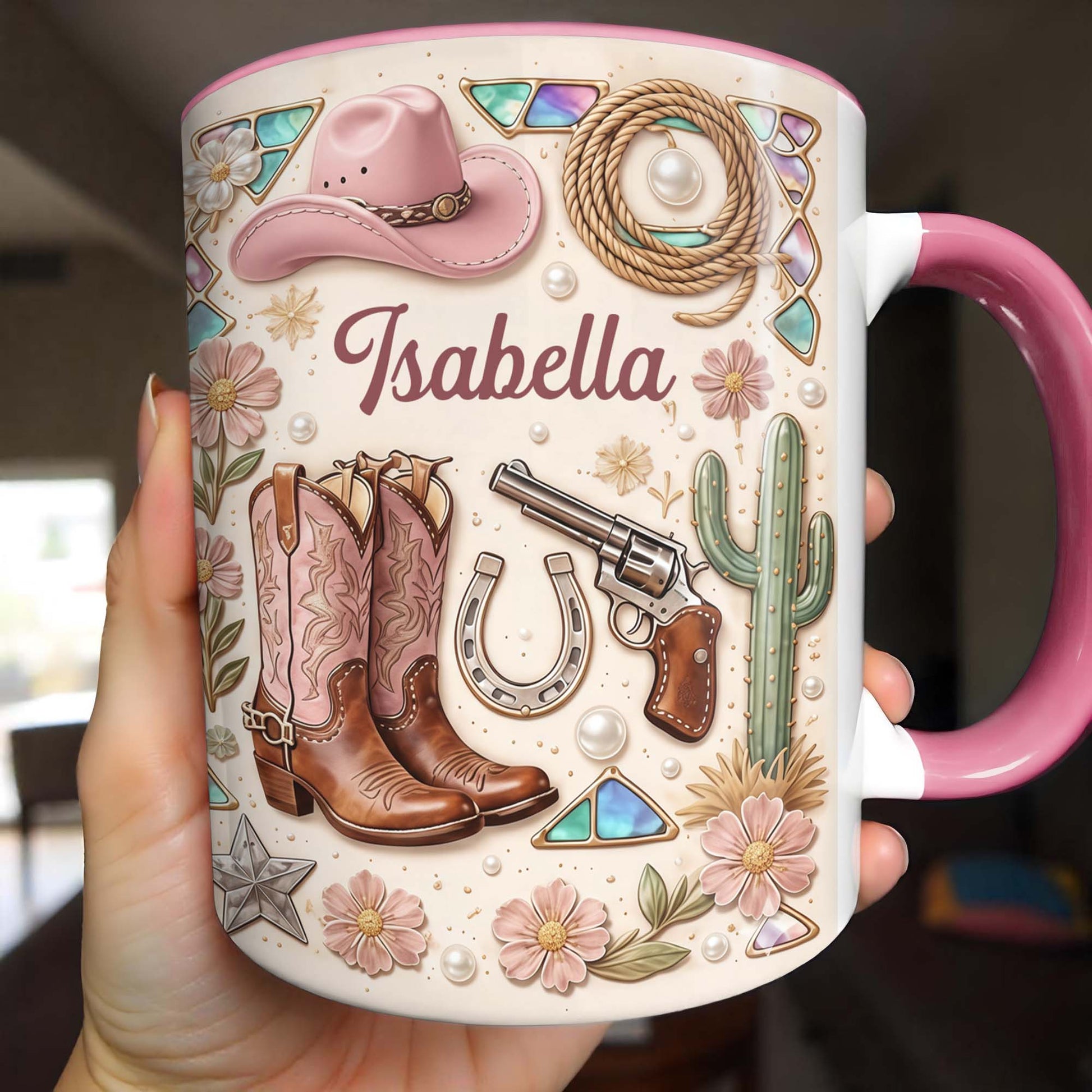A Cowgirl's Spirit With Pink Boots Hat And Flowers