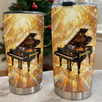 Grand Piano Surrounded By A Symphony Of Musical Notes And Light