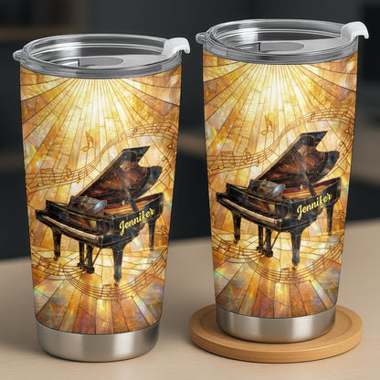 Grand Piano Surrounded By A Symphony Of Musical Notes And Light