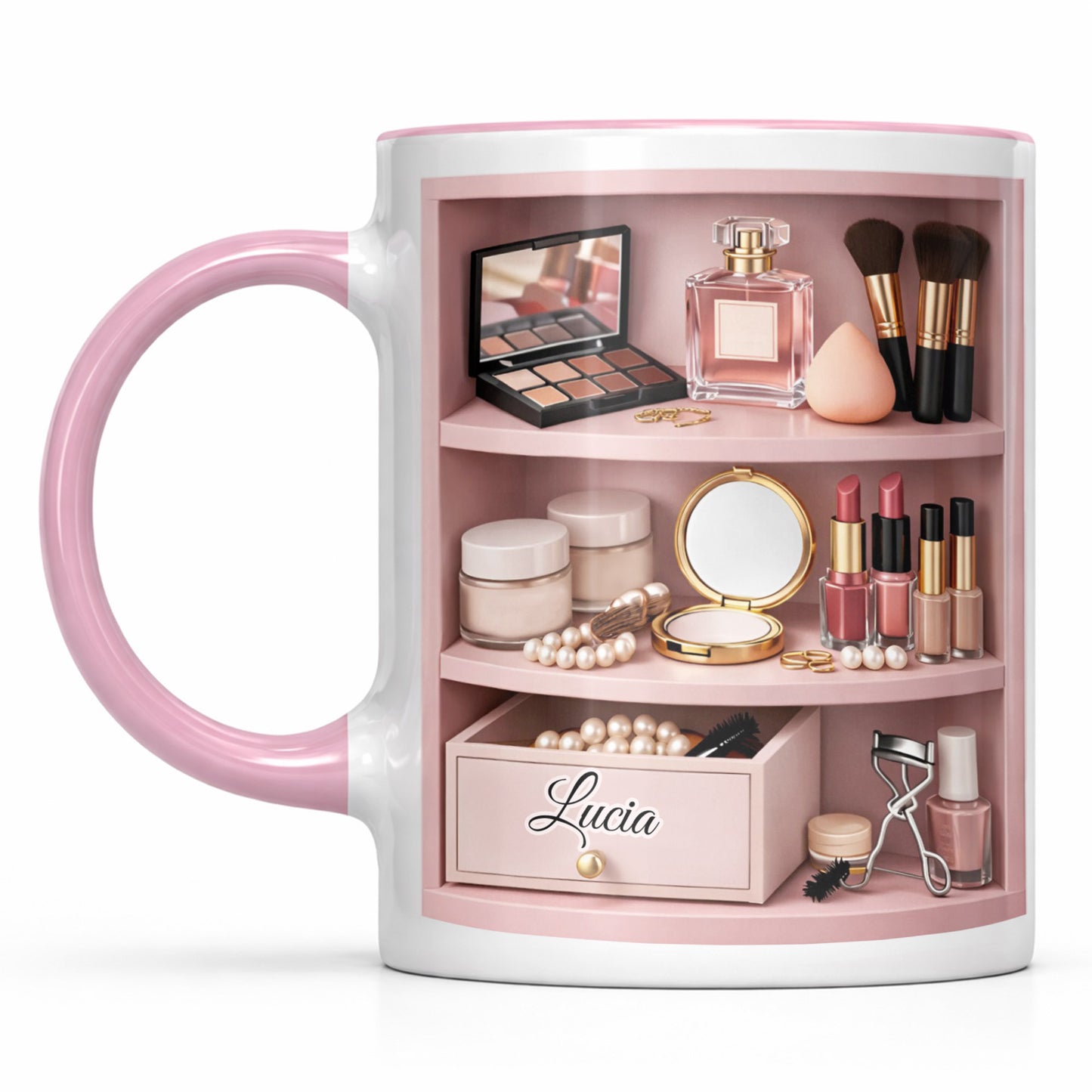 Beauty Essentials Collection With Makeup Brushes And Lipstick Design