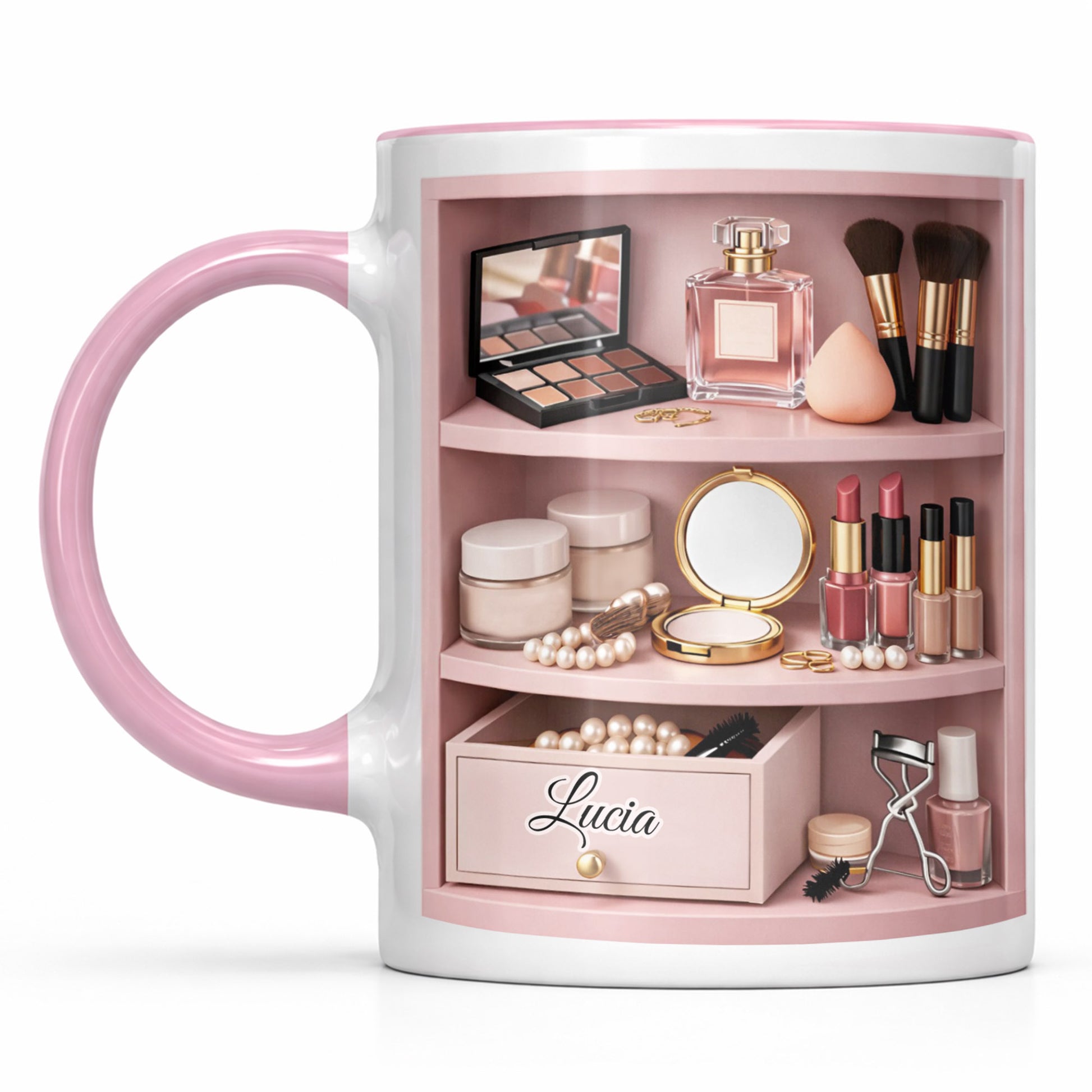 Beauty Essentials Collection With Makeup Brushes And Lipstick Design