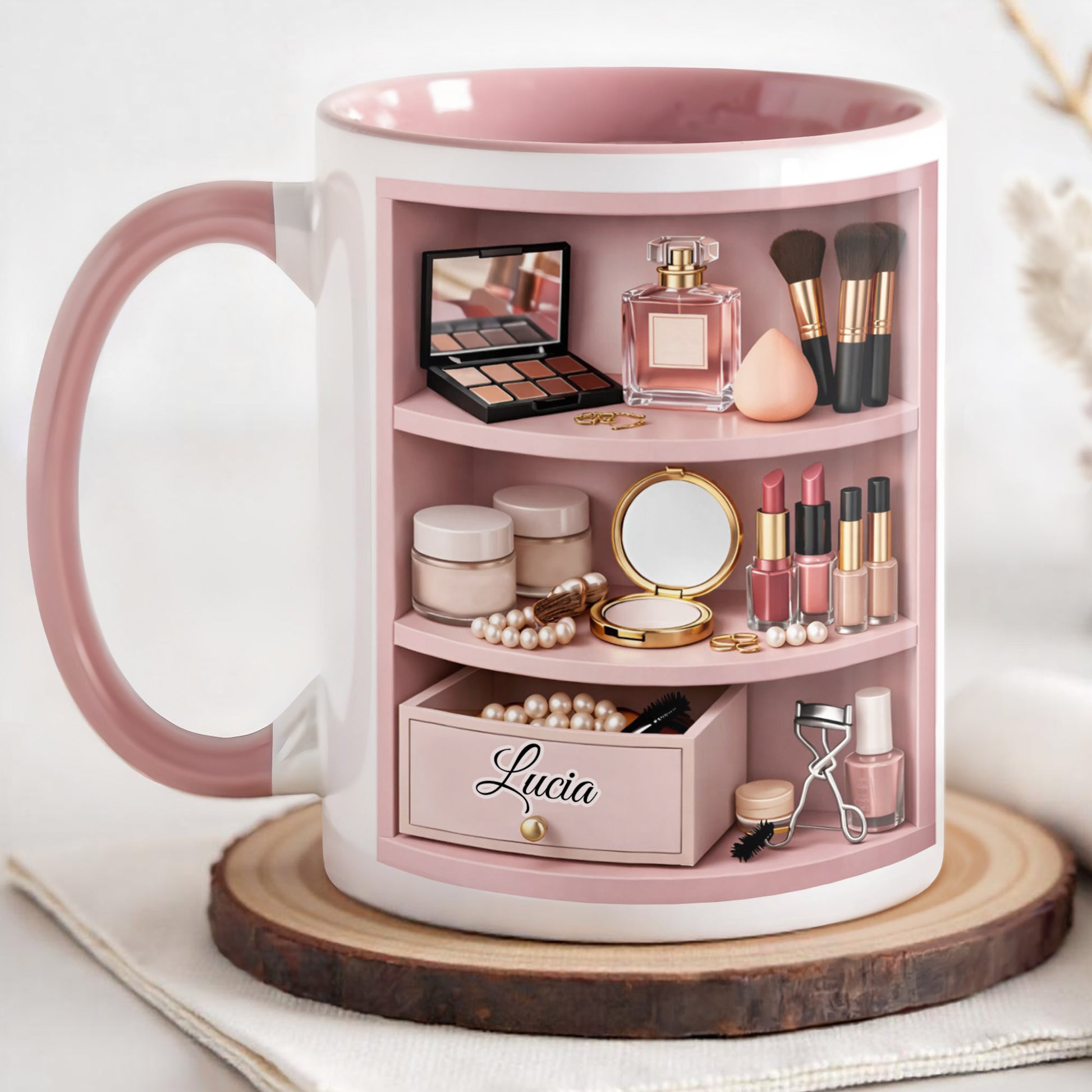 Beauty Essentials Collection With Makeup Brushes And Lipstick Design