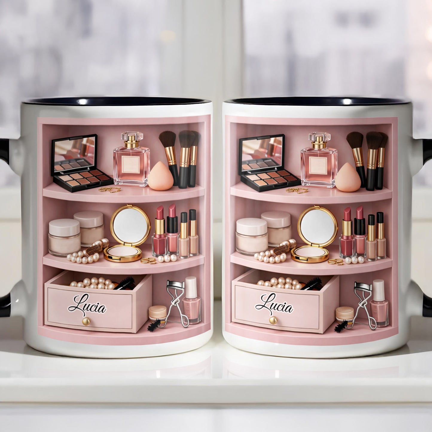 Beauty Essentials Collection With Makeup Brushes And Lipstick Design