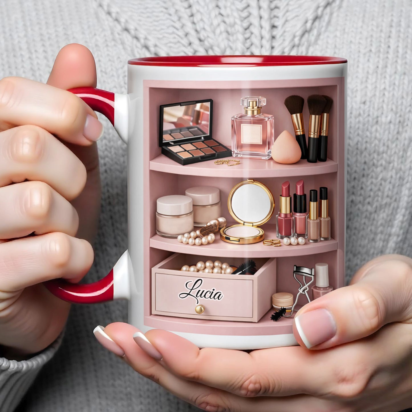 Beauty Essentials Collection With Makeup Brushes And Lipstick Design