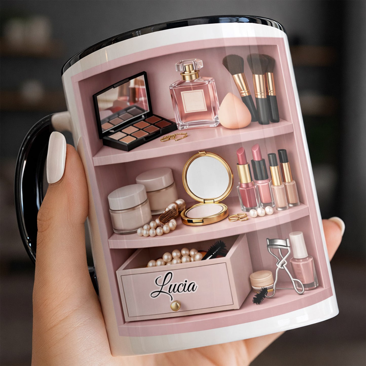 Beauty Essentials Collection With Makeup Brushes And Lipstick Design