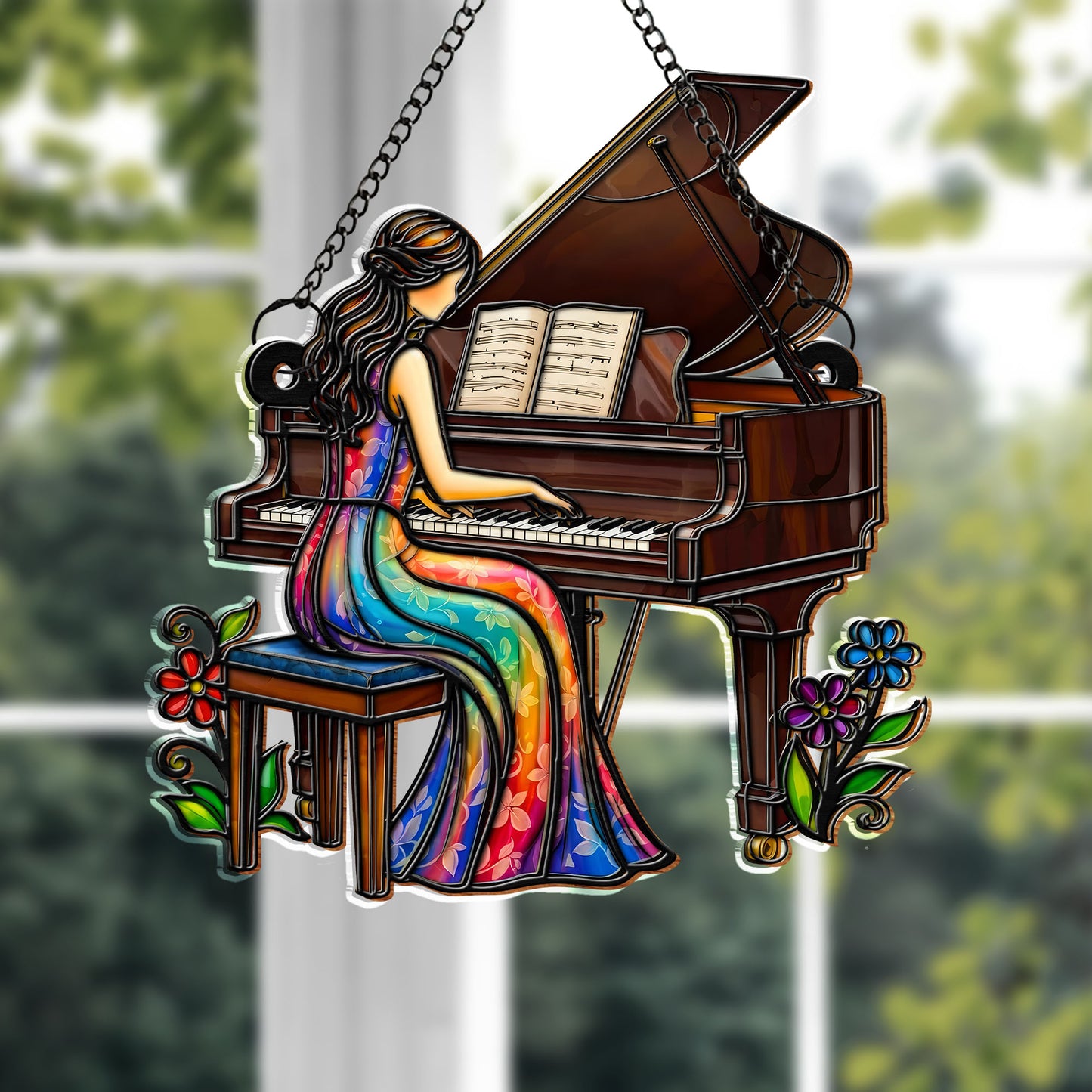 Music Is The Language Of The Soul Woman Playing Grand Piano And Flowers