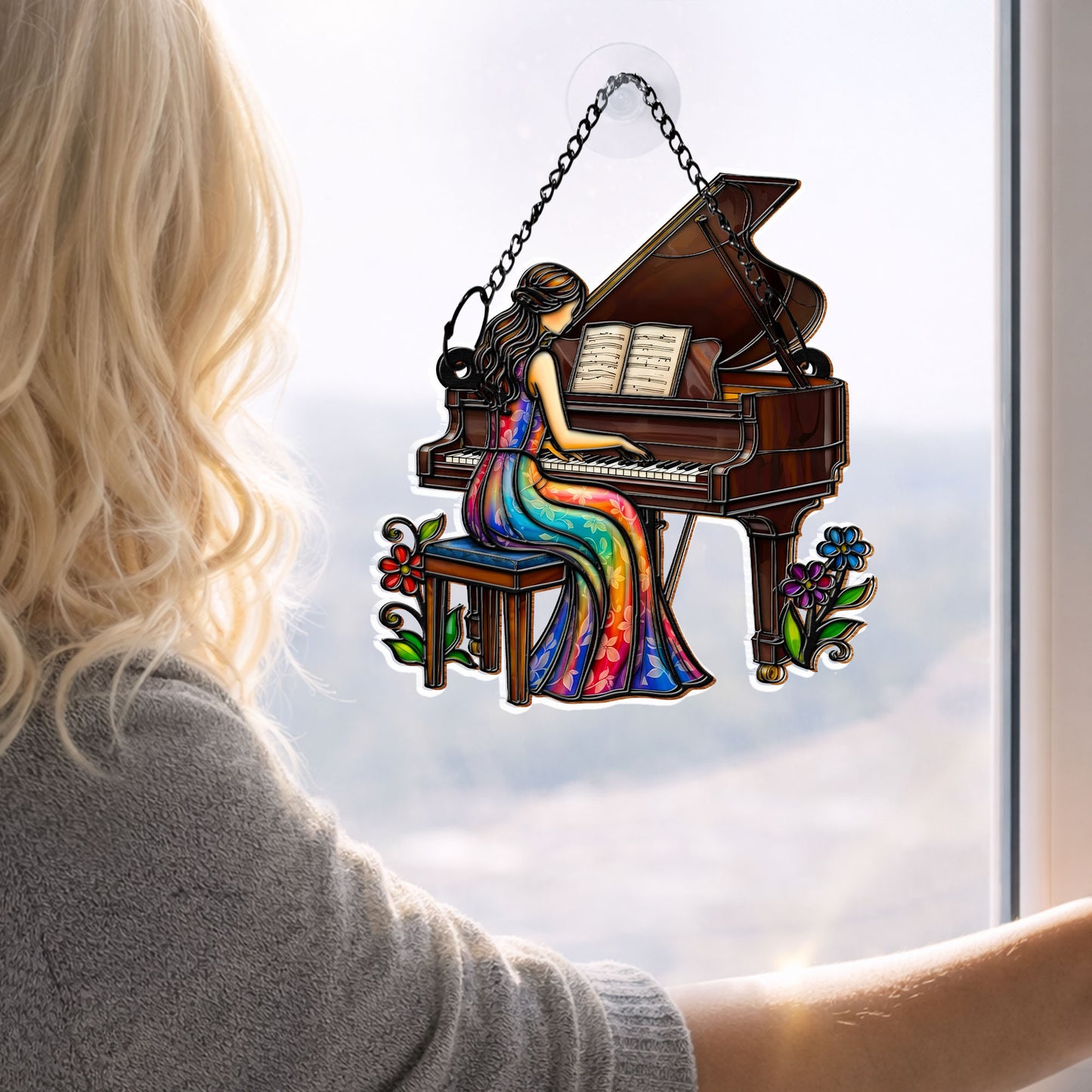 Music Is The Language Of The Soul Woman Playing Grand Piano And Flowers