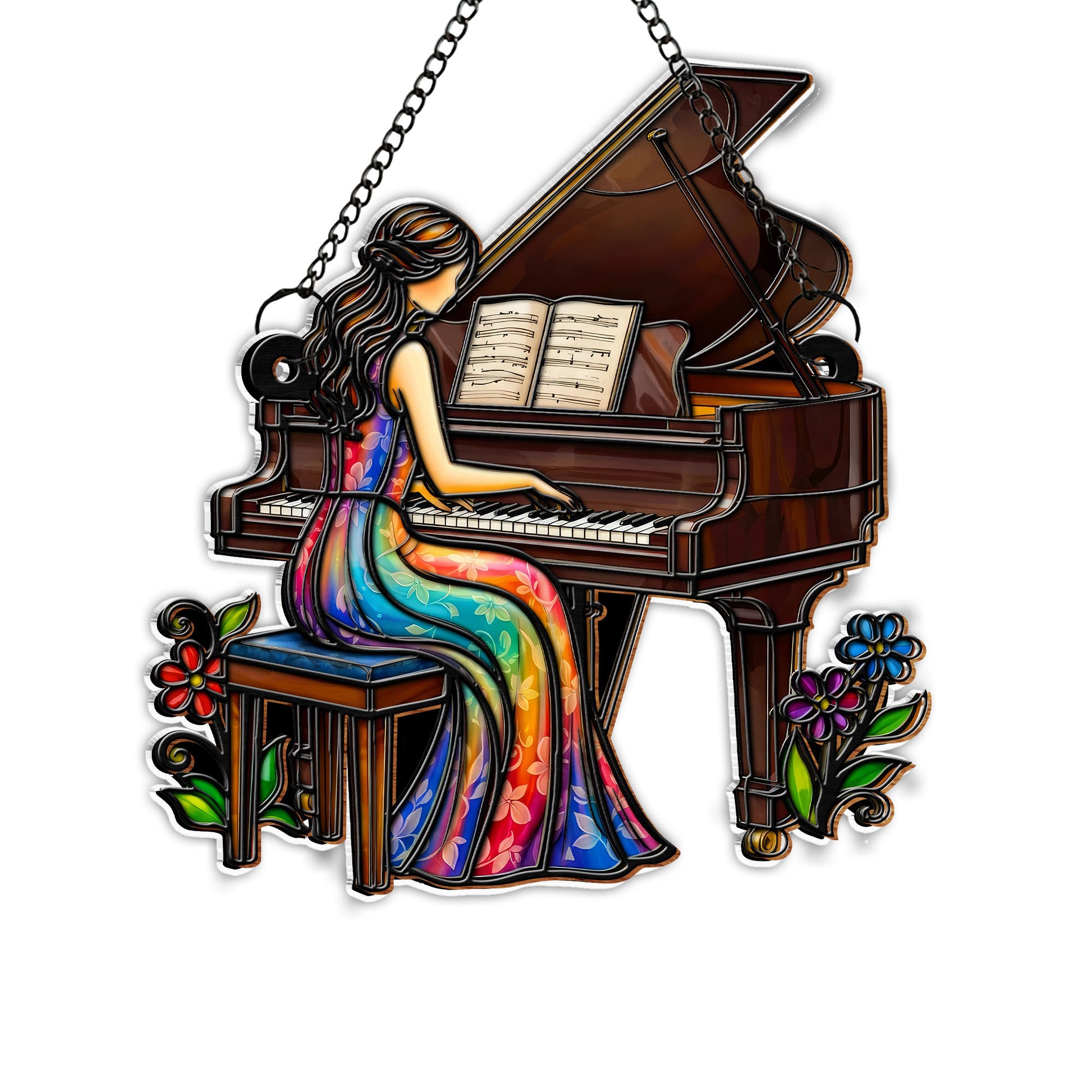 Music Is The Language Of The Soul Woman Playing Grand Piano And Flowers