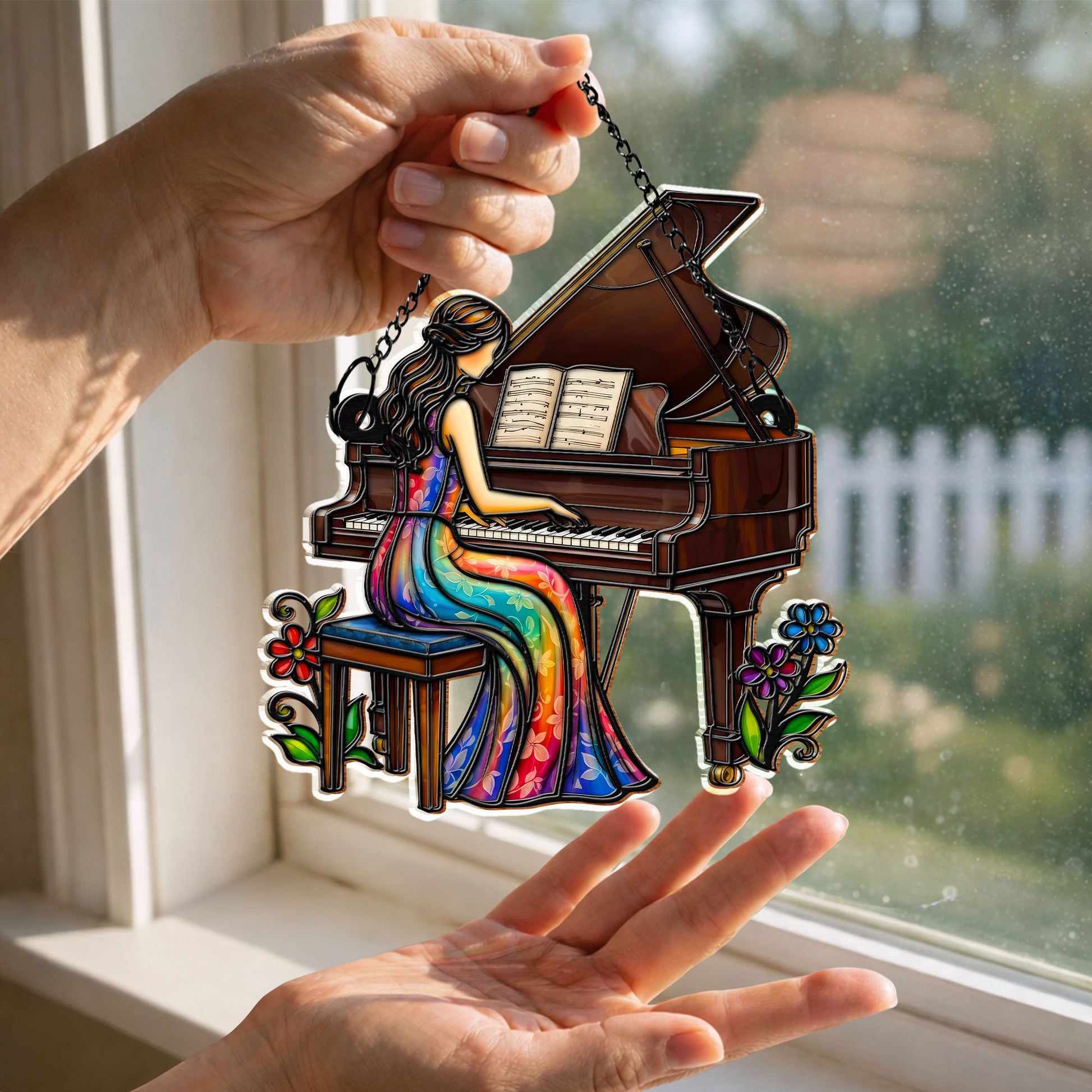 Music Is The Language Of The Soul Woman Playing Grand Piano And Flowers