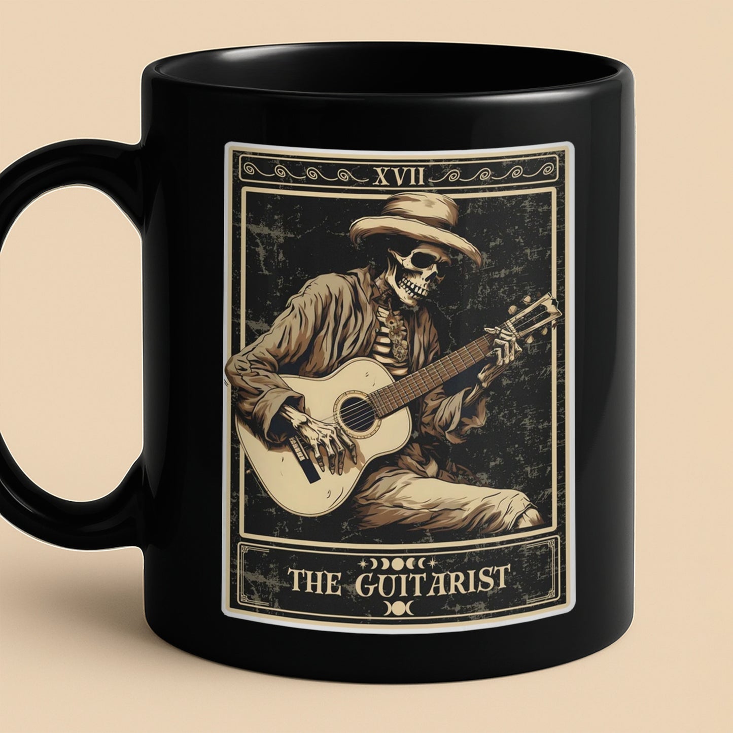 The Guitarist XVII Skeleton Tarot Card Playing Acoustic Guitar