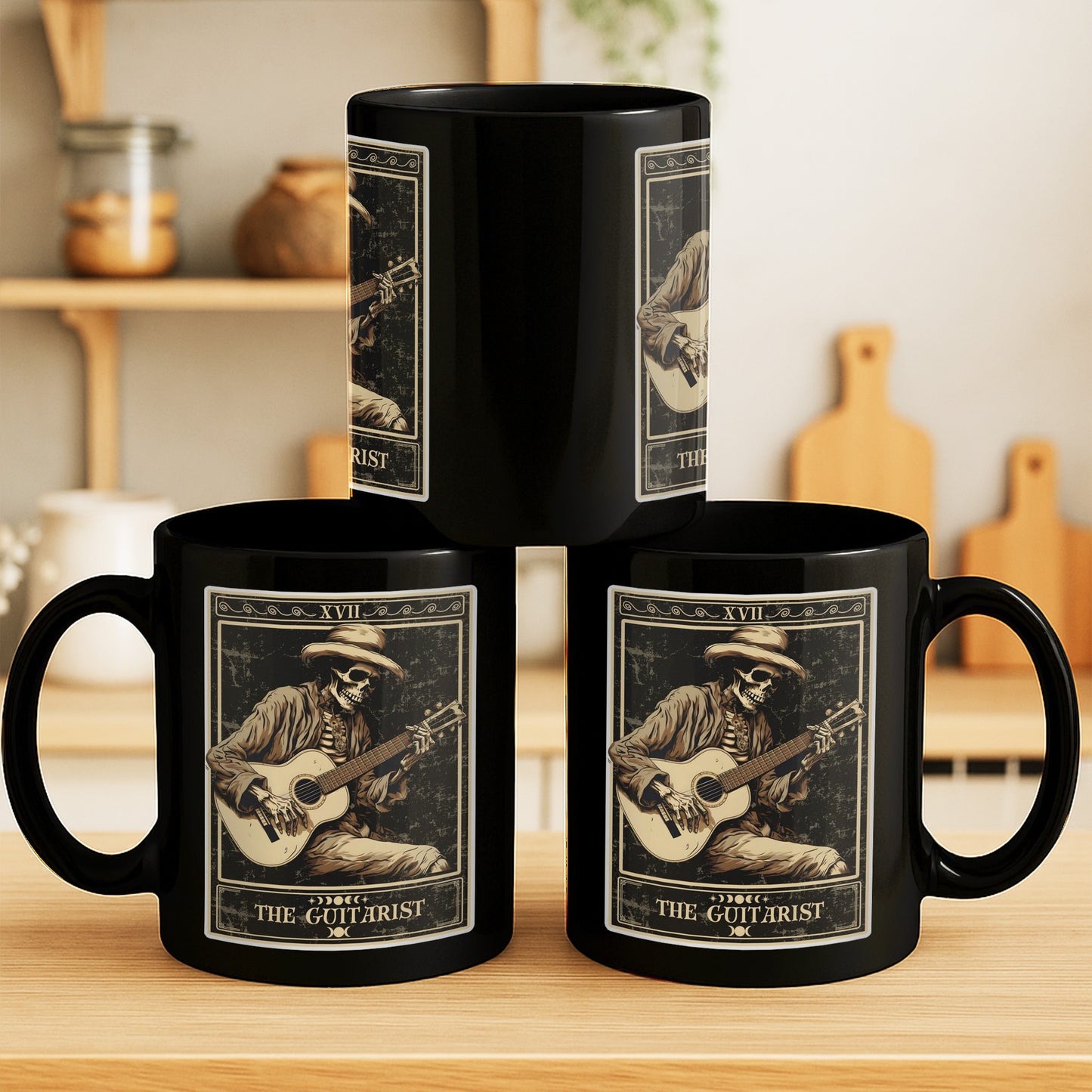 The Guitarist XVII Skeleton Tarot Card Playing Acoustic Guitar