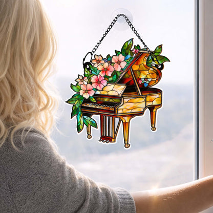 Music Is The Harmony Of The Soul Stained Glass Piano And Flowers