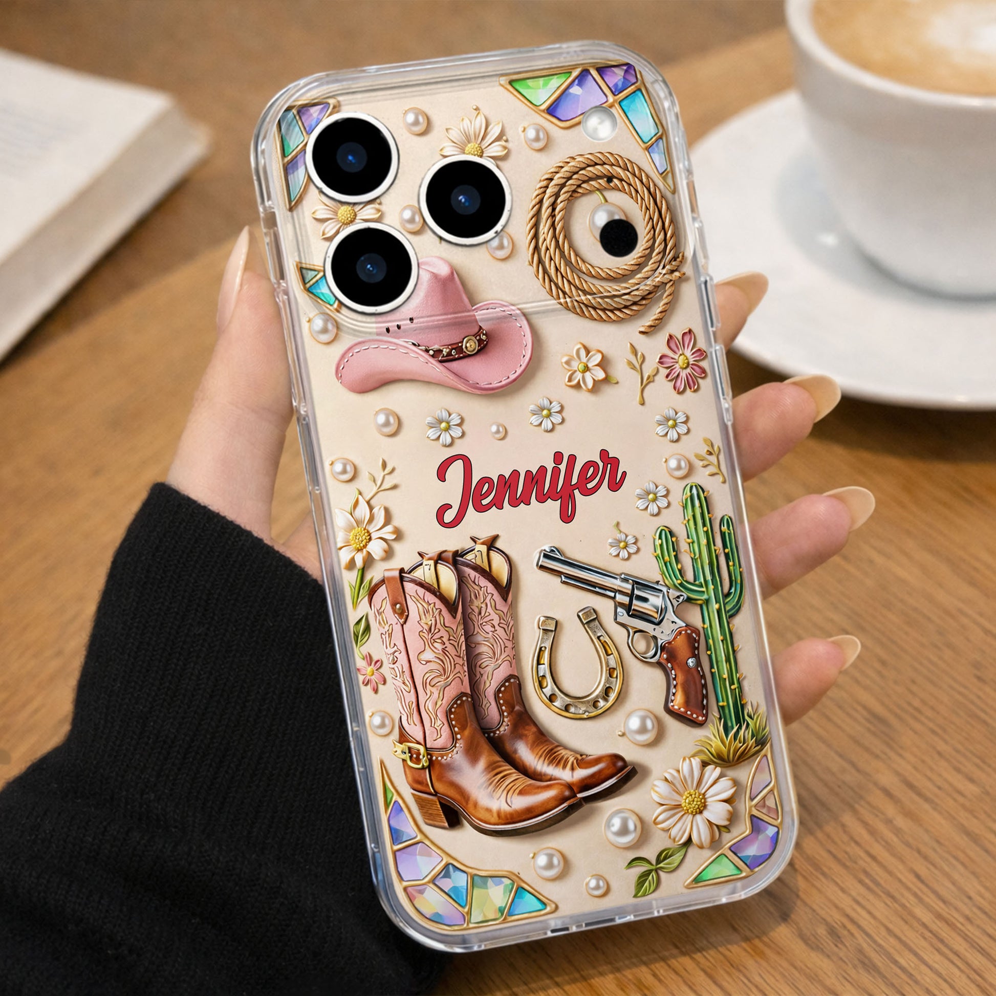 Cowgirl Spirit And Western Charm Cowboy Boots Pink Hat And Cactus