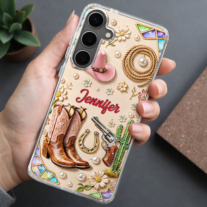 Cowgirl Spirit And Western Charm Cowboy Boots Pink Hat And Cactus