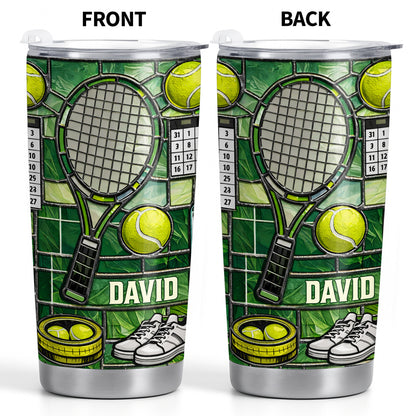 Serving Up Greatness With Tennis Racket And Balls Stained Glass Art