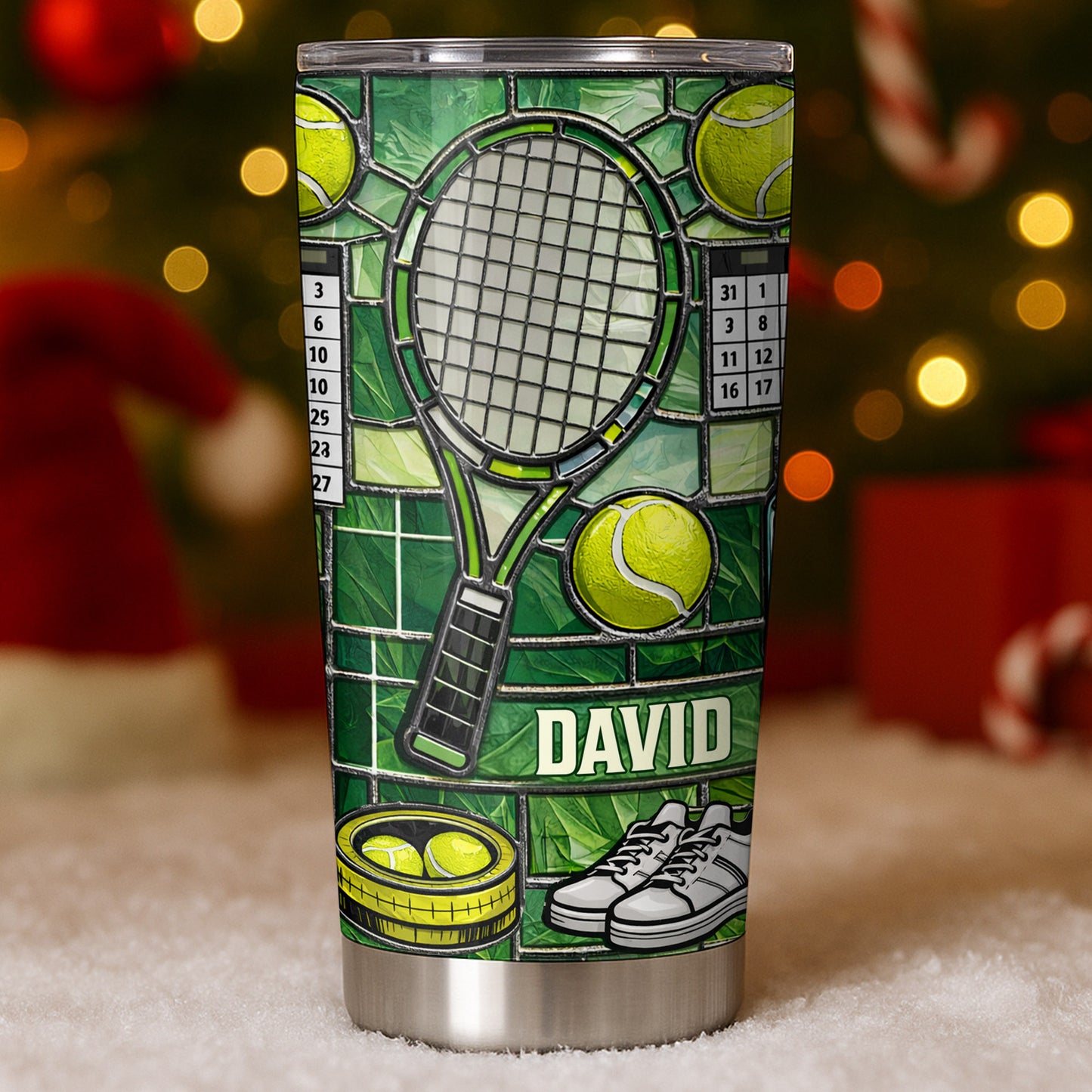 Serving Up Greatness With Tennis Racket And Balls Stained Glass Art