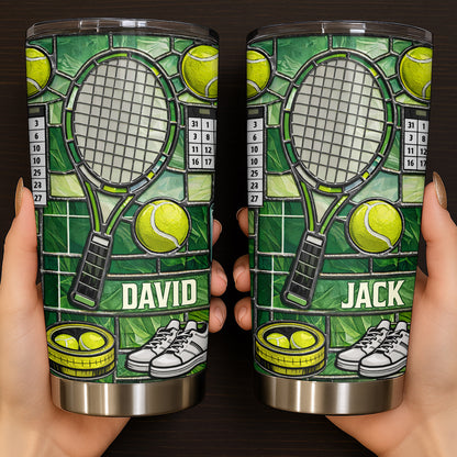 Serving Up Greatness With Tennis Racket And Balls Stained Glass Art