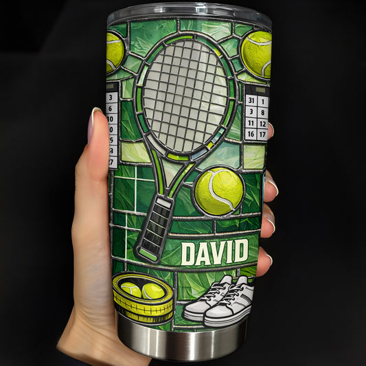 Serving Up Greatness With Tennis Racket And Balls Stained Glass Art