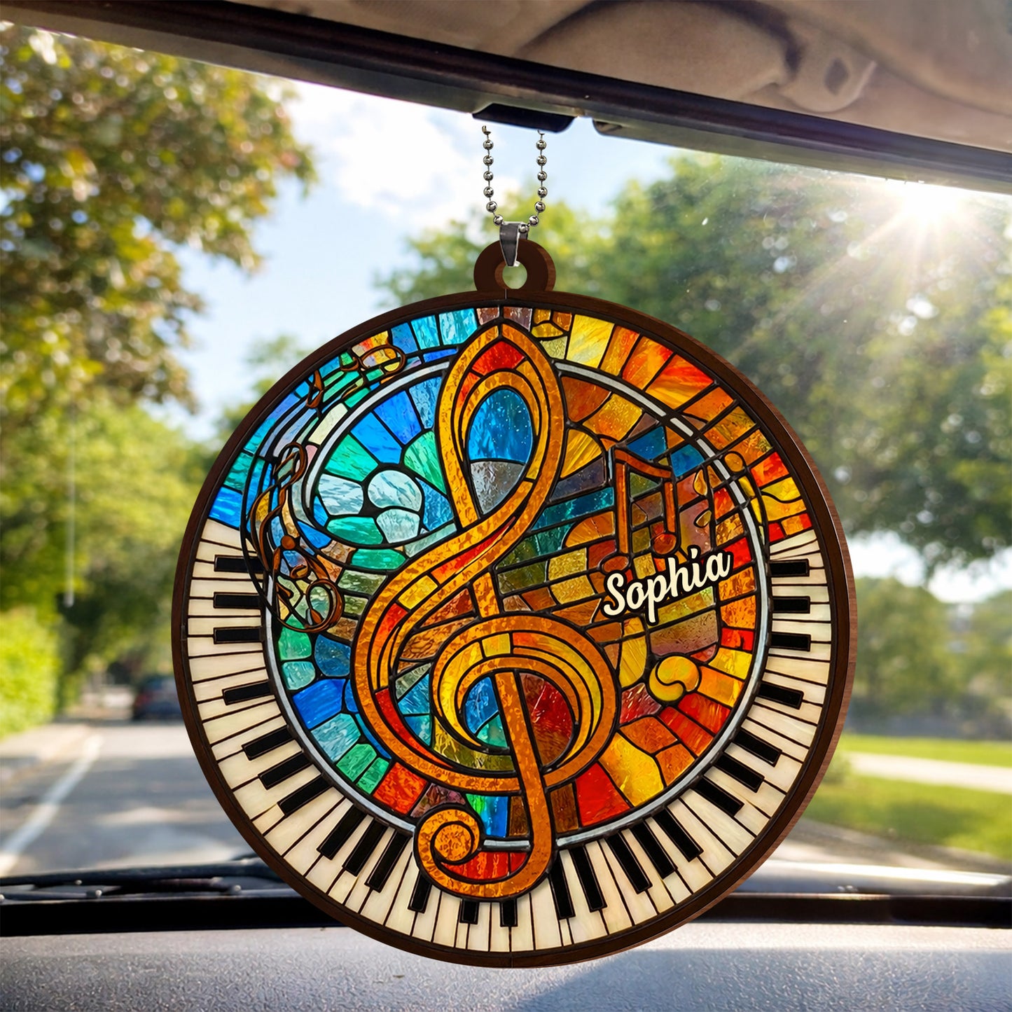 Harmonious Melodies In Stained Glass Art With Piano Keys And Clef