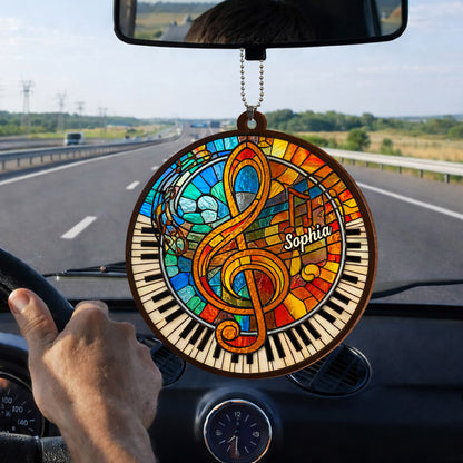 Harmonious Melodies In Stained Glass Art With Piano Keys And Clef