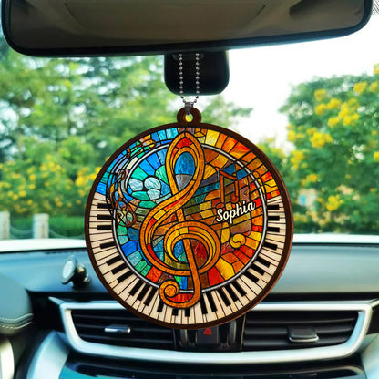 Harmonious Melodies In Stained Glass Art With Piano Keys And Clef