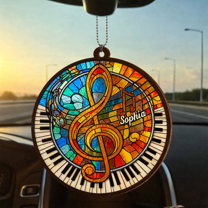 Harmonious Melodies In Stained Glass Art With Piano Keys And Clef