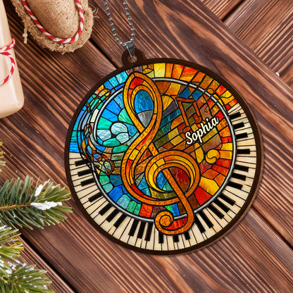 Harmonious Melodies In Stained Glass Art With Piano Keys And Clef