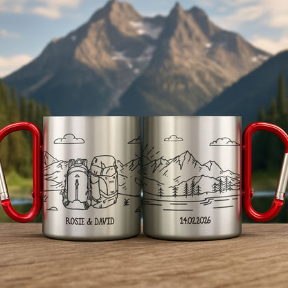 Adventuring Together Nature Scene With Backpacks And Mountains