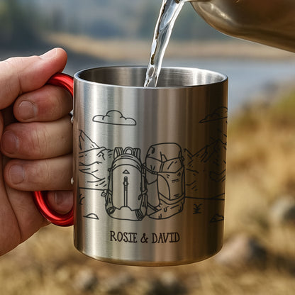 Adventuring Together Nature Scene With Backpacks And Mountains