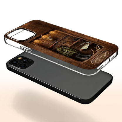 Hunter Sanctuary With Deer Head And Rifle Wood Cabin Style