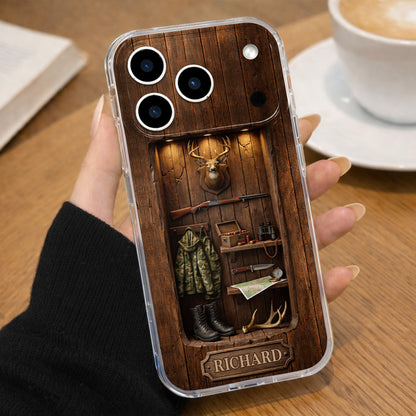 Hunter Sanctuary With Deer Head And Rifle Wood Cabin Style